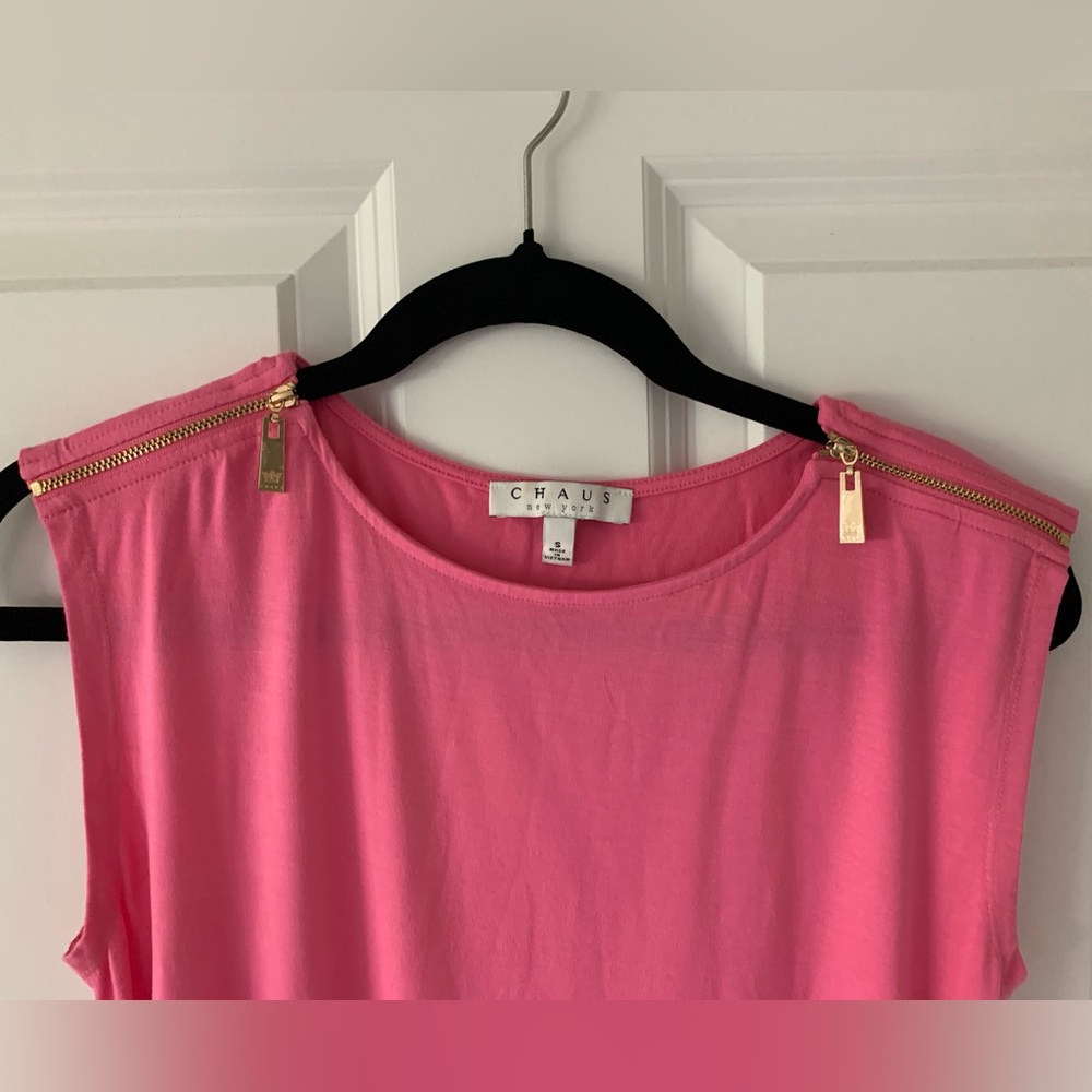 Chaus Pink Tank Top with Gold Zipper Accents